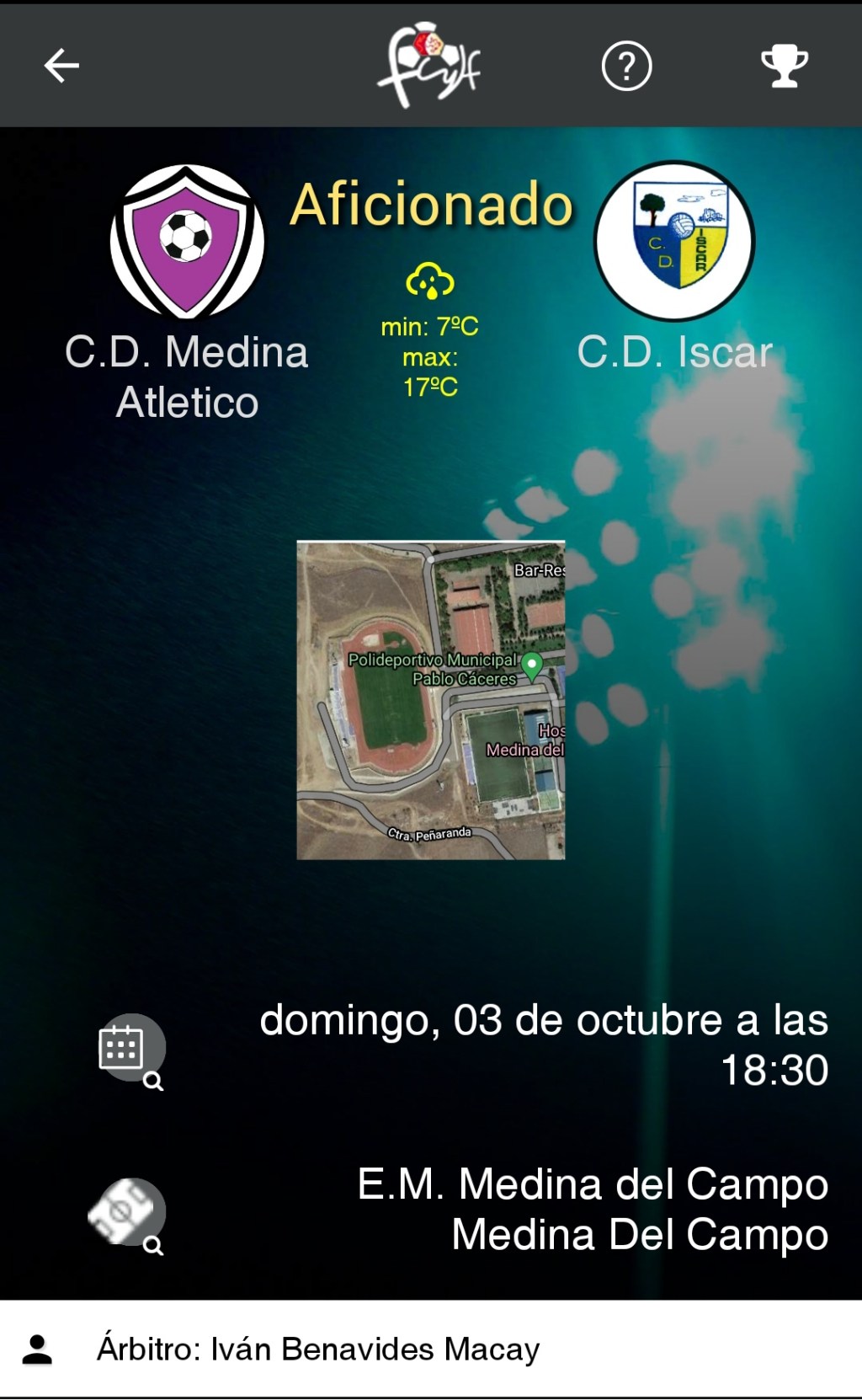 Convocatoria del Aficionado frente al C.D.Medina&nbsp;Atlético