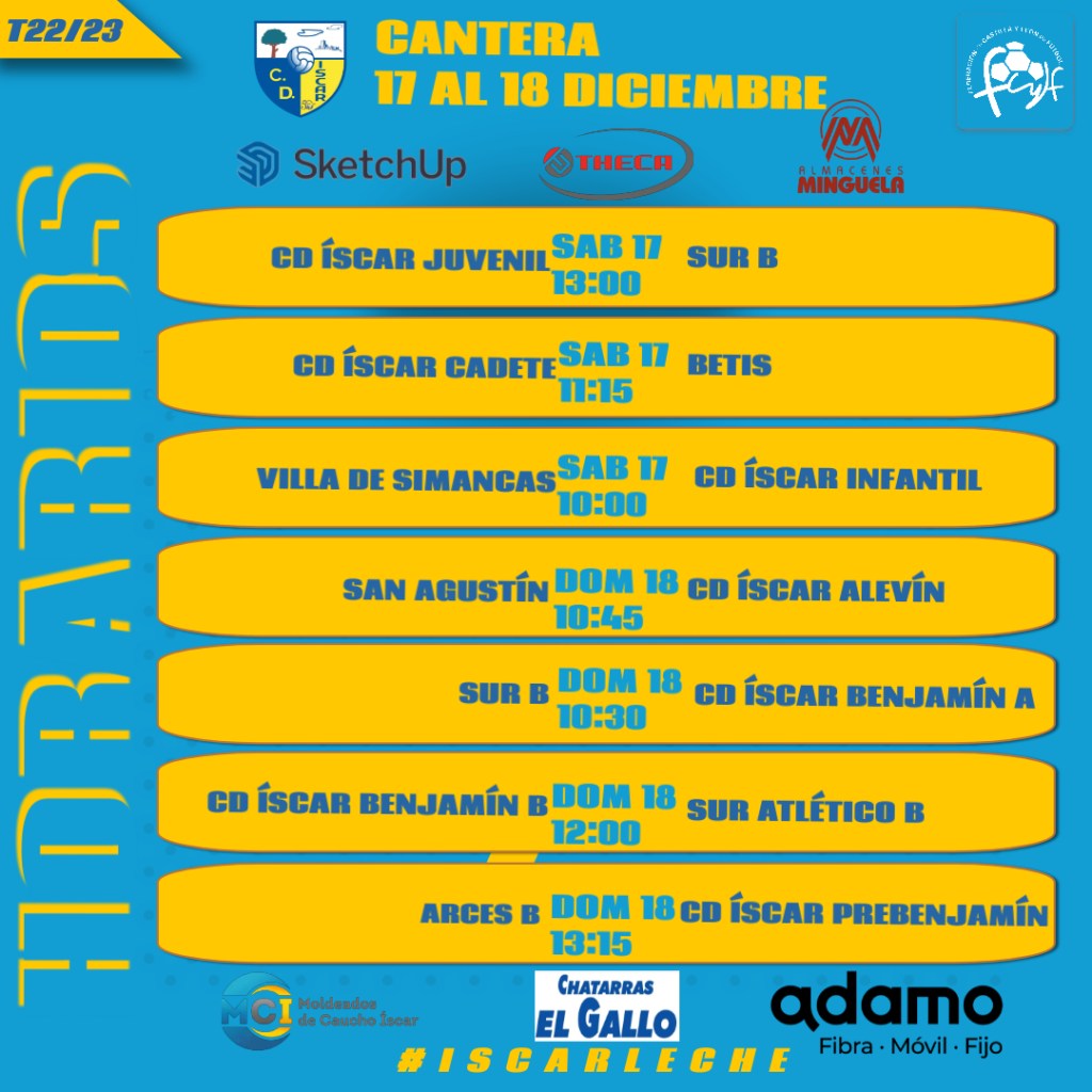 Horarios Cantera 17 y 18 de&nbsp;diciembre