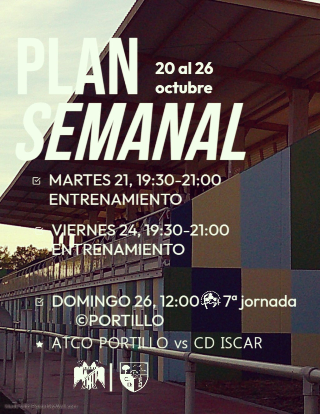 Plan Semanal del C.D. Íscar (20 al 26 de&nbsp;octubre)